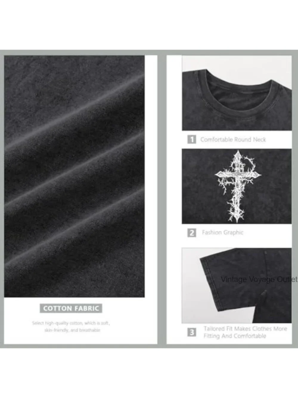 Men's Oversized Goth Cross Graphic Tee Acid Wash Grunge Shirt
